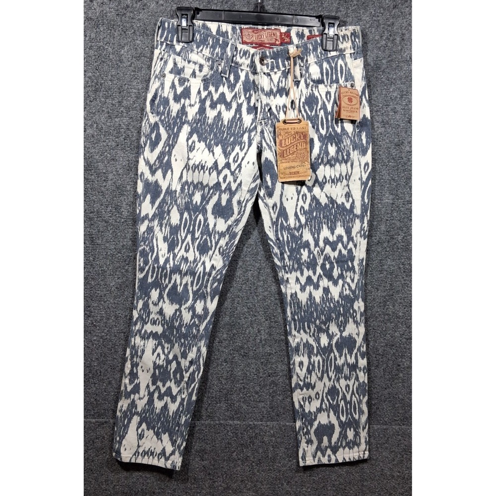 Lucky Brand Lucky Legend Capri Jeans Blue White Ikat Print Made in USA Size 2 26